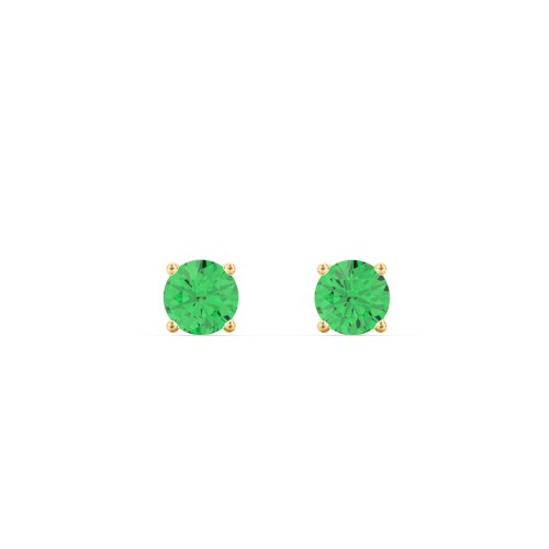 Classic Birthstone Stud Earrings – 14K Yellow Gold with Emerald