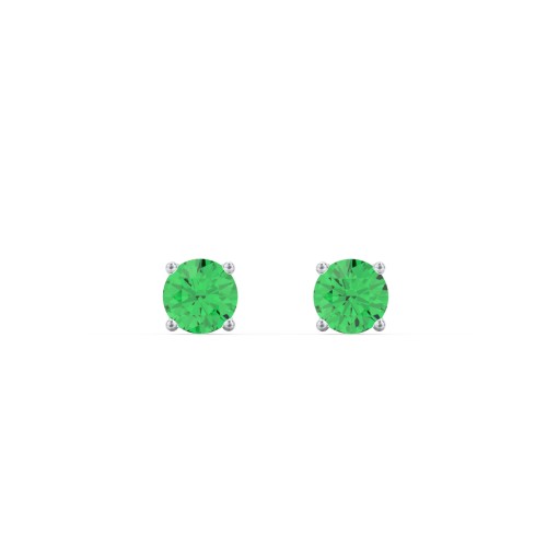 Classic Birthstone Stud Earrings – Sterling Silver with Emerald