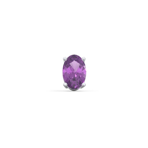 Classic Oval Birthstone Single Stud – Sterling Silver with Amethyst