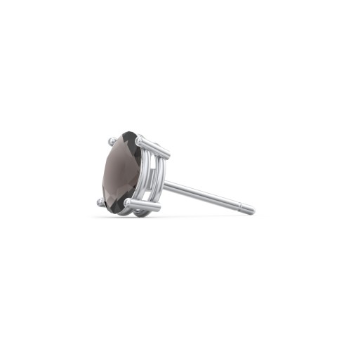 Classic Oval Birthstone Single Stud – Sterling Silver with Smokey Quartz