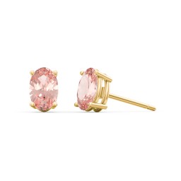 Classic Oval Birthstone Stud Earrings in 10K Solid Yellow Gold with Morganite