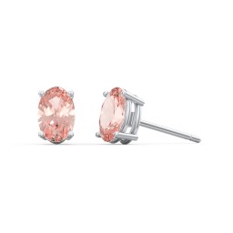 Classic Oval Birthstone Stud Earrings in 925 Sterling Silver with Morganite