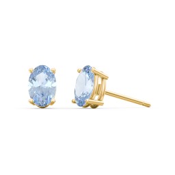 Classic Oval Birthstone Stud Earrings in 10K Solid Yellow Gold with Aquamarine