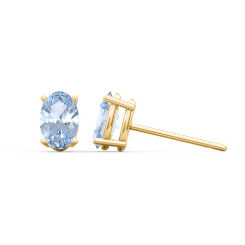 Classic Oval Birthstone Stud Earrings – 10K Yellow Gold with Aquamarine