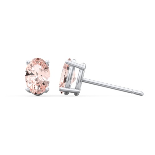 Classic Oval Birthstone Stud Earrings – Sterling Silver with Morganite