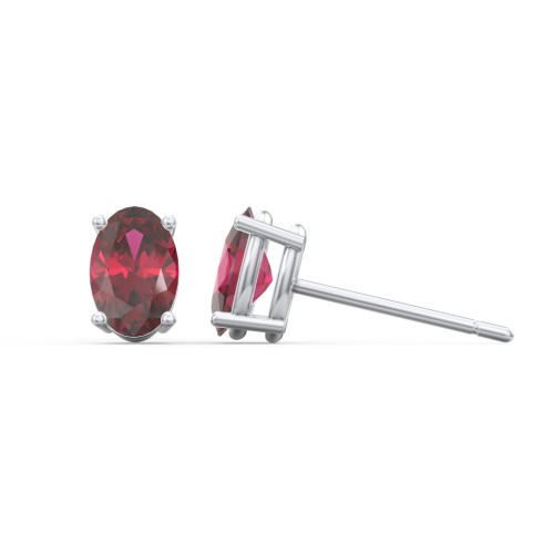 Classic Oval Birthstone Stud Earrings – Sterling Silver with Ruby