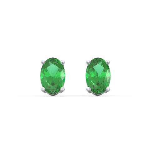Classic Oval Birthstone Stud Earrings – Sterling Silver with Emerald