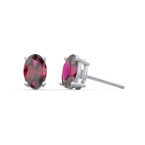 Classic Oval Birthstone Stud Earrings – Sterling Silver with Ruby