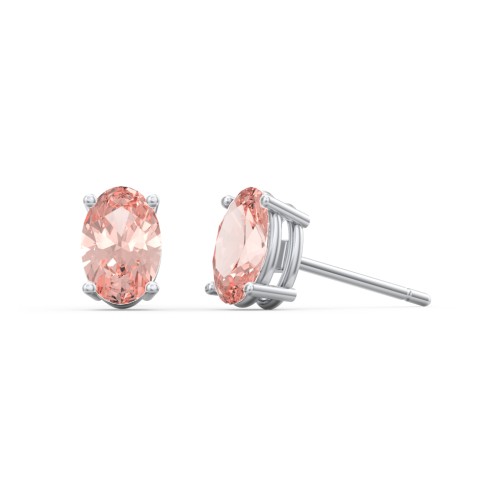 Classic Oval Birthstone Stud Earrings – Sterling Silver with Morganite