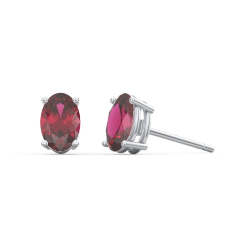 Classic Oval Birthstone Stud Earrings – Sterling Silver with Ruby