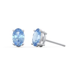 Classic Oval Birthstone Stud Earrings in 925 Sterling Silver with Blue Topaz