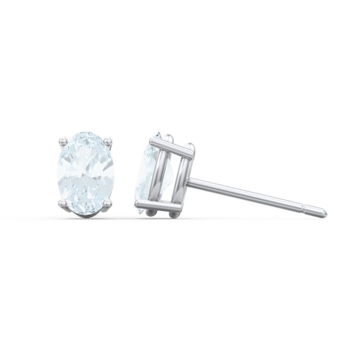 Classic Oval Birthstone Stud Earrings – Sterling Silver with Aquamarine