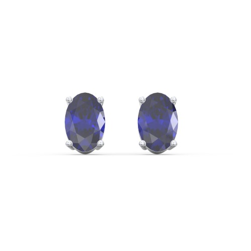 Classic Oval Birthstone Stud Earrings – Sterling Silver with Blue Sapphire