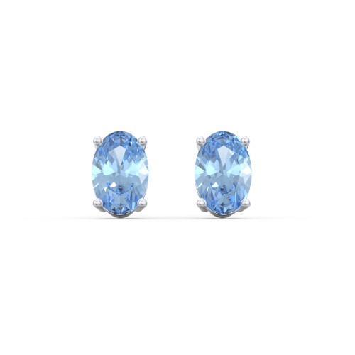 Classic Oval Birthstone Stud Earrings – Sterling Silver with Blue Topaz