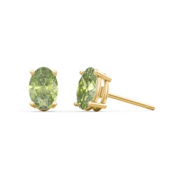 Classic Oval Birthstone Stud Earrings in 10K Solid Yellow Gold with Peridot