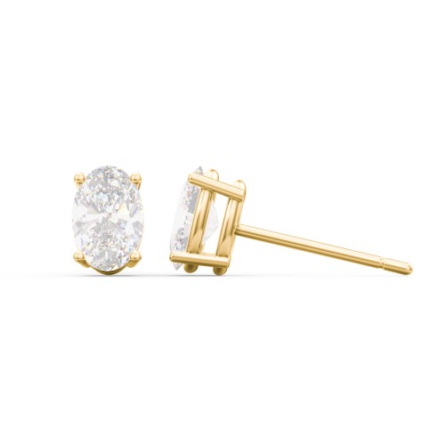Classic Oval Birthstone Stud Earrings – 10K Yellow Gold with Diamond