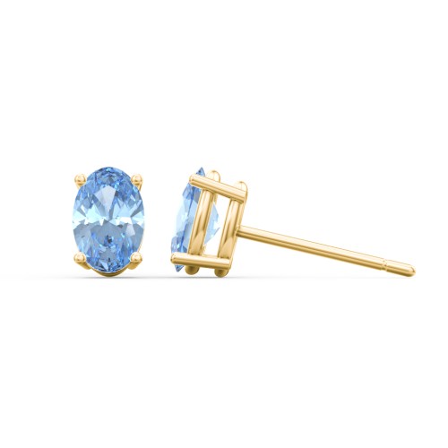 Classic Oval Birthstone Stud Earrings – 10K Yellow Gold with Blue Topaz