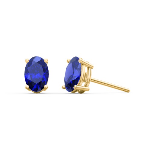 Classic Oval Birthstone Stud Earrings – 10K Yellow Gold with Blue Sapphire