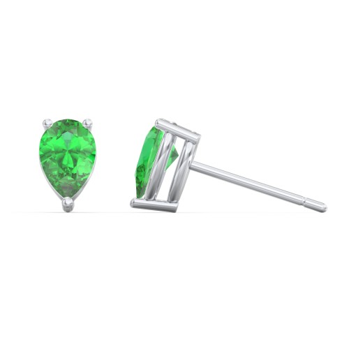 Classic Pear Cut Stud Earrings – Sterling Silver with Emerald