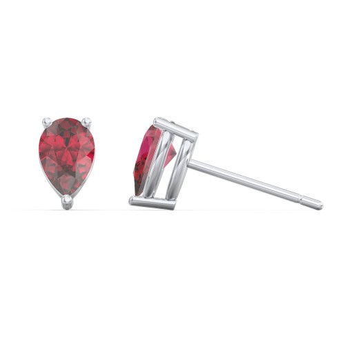 Classic Pear Cut Stud Earrings – Sterling Silver with Ruby