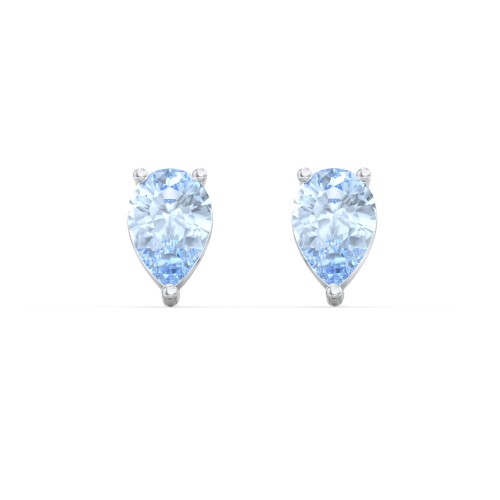Classic Pear Cut Stud Earrings – Sterling Silver with Aquamarine