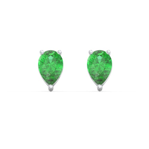 Classic Pear Cut Stud Earrings – Sterling Silver with Emerald