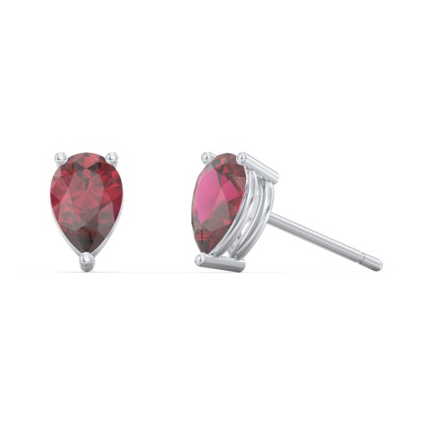 Classic Pear Cut Stud Earrings – Sterling Silver with Ruby