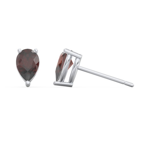 Classic Pear Cut Stud Earrings – Sterling Silver with Garnet