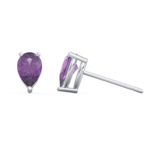 Classic Pear Cut Stud Earrings – Sterling Silver with Amethyst