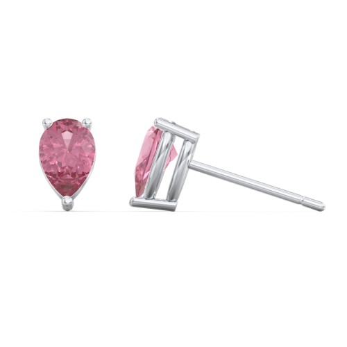 Classic Pear Cut Stud Earrings – Sterling Silver with Pink Tourmaline
