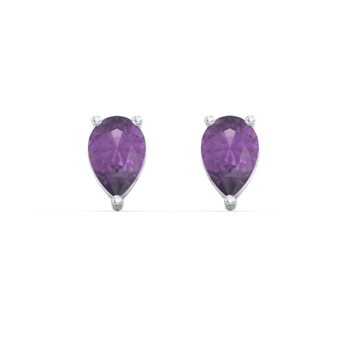 Classic Pear Cut Stud Earrings – Sterling Silver with Amethyst
