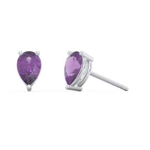 Classic Pear Cut Stud Earrings – Sterling Silver with Amethyst