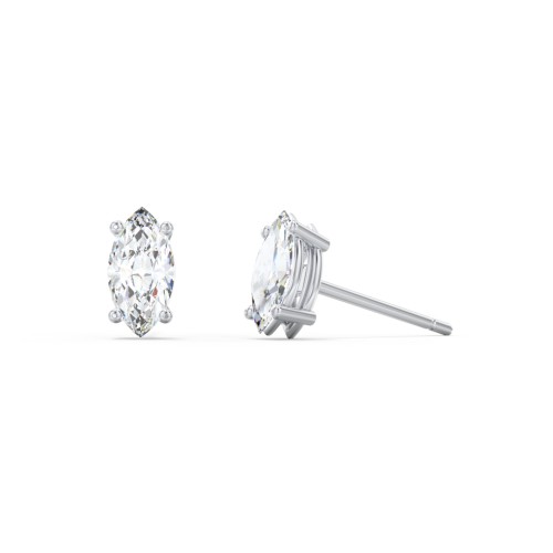Classic Marquise Cut Stud Earrings – Sterling Silver with Diamond