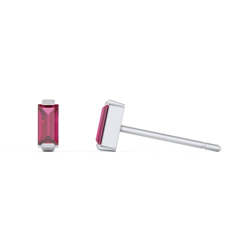 Classic Baguette Cut Stud Earrings – Sterling Silver with Ruby