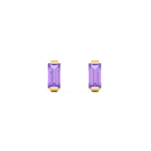 Classic Baguette Cut Stud Earrings – 10K Yellow Gold with Amethyst