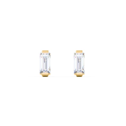 Classic Baguette Cut Stud Earrings – 10K Yellow Gold with Diamond
