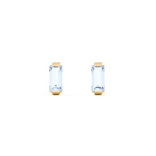 Classic Baguette Cut Stud Earrings – 10K Yellow Gold with Aquamarine