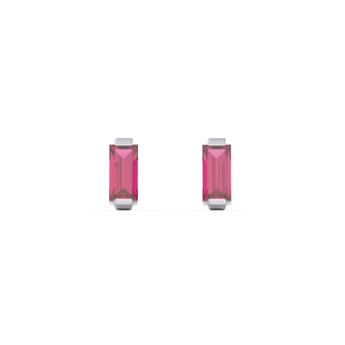 Classic Baguette Cut Stud Earrings – Sterling Silver with Ruby