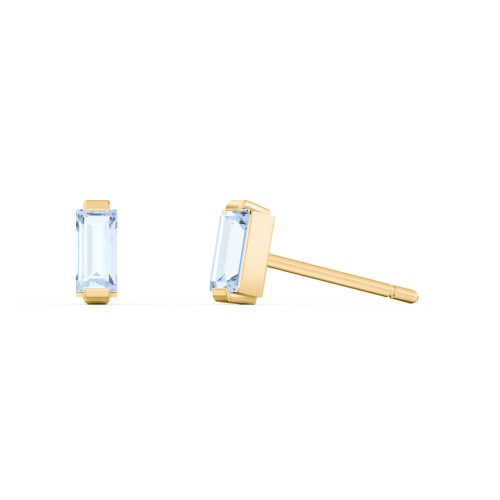 Classic Baguette Cut Stud Earrings – 10K Yellow Gold with Aquamarine