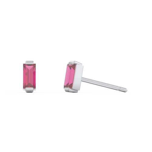 Classic Baguette Cut Stud Earrings – Sterling Silver with Ruby