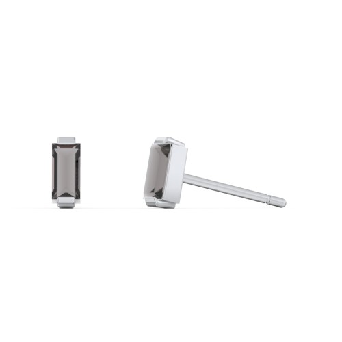 Classic Baguette Cut Stud Earrings – Sterling Silver with Smokey Quartz