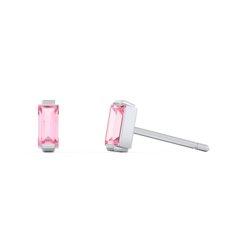 Classic Baguette Cut Stud Earrings – Sterling Silver with Pink Tourmaline