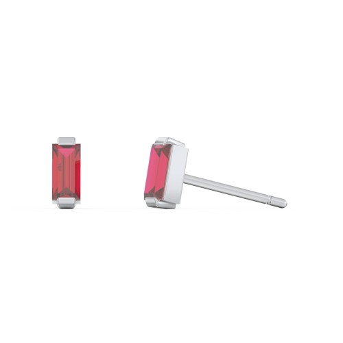 Classic Baguette Cut Stud Earrings – Sterling Silver with Garnet