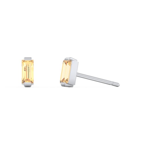 Classic Baguette Cut Stud Earrings – Sterling Silver with Citrine