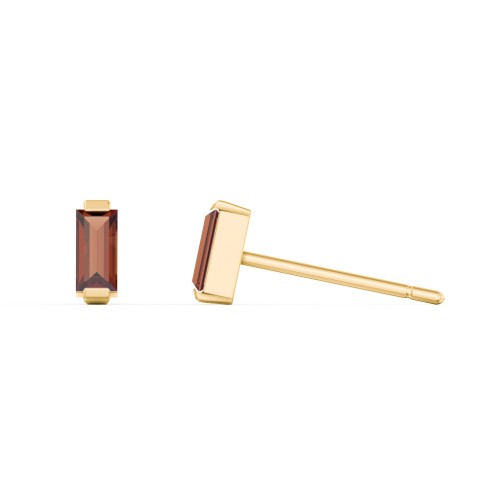 Classic Baguette Cut Stud Earrings – 10K Yellow Gold with Garnet