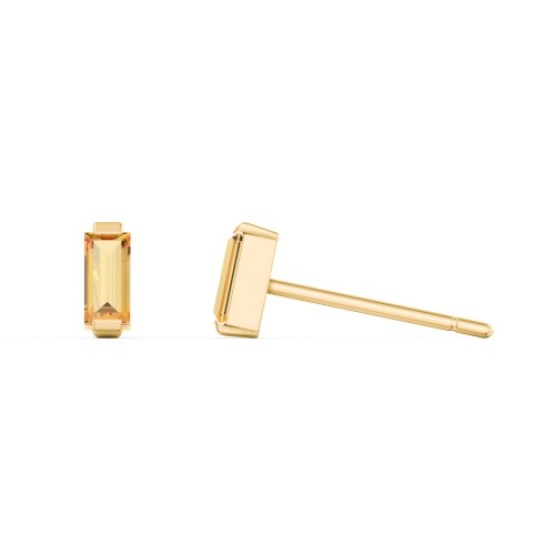 Classic Baguette Cut Stud Earrings – 10K Yellow Gold with Citrine
