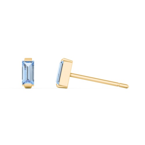 Classic Baguette Cut Stud Earrings – 10K Yellow Gold with Blue Topaz