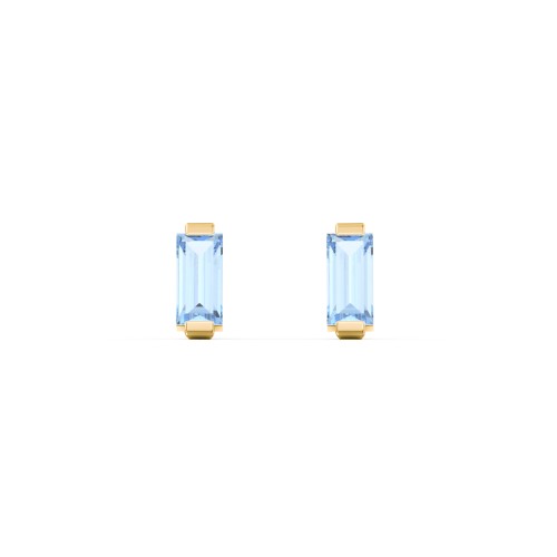 Classic Baguette Cut Stud Earrings – 10K Yellow Gold with Blue Topaz