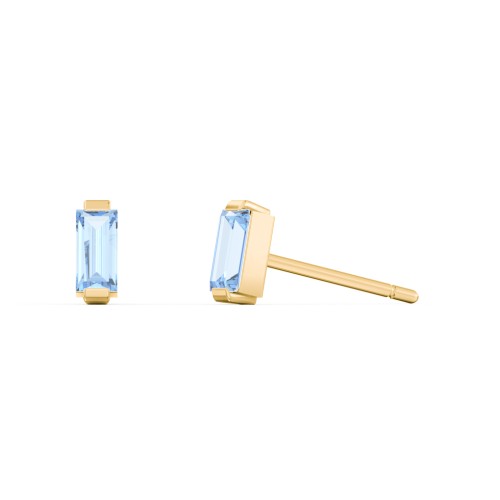 Classic Baguette Cut Stud Earrings – 10K Yellow Gold with Blue Topaz