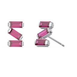 Baguette Scatter Stud Earrings in 925 Sterling Silver with Ruby